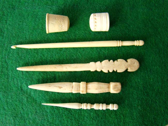 A group of six 19th century whalebone sewing implements